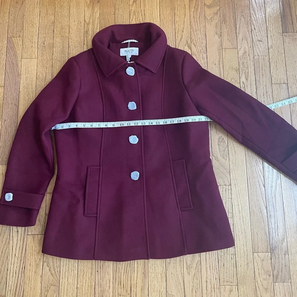 NWT “Haute” BURGUNDY CAR COAT, Single Breasted with two pockets - Picture 2 of 6